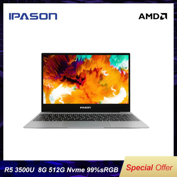 IPASON LapBook 13.3 Inch AMD Ryzen 5 3500U Quad Core 8G RAM 512G m.2 SSD Windows 10 Backlit Keyboard Portable Laptop Thin/Light